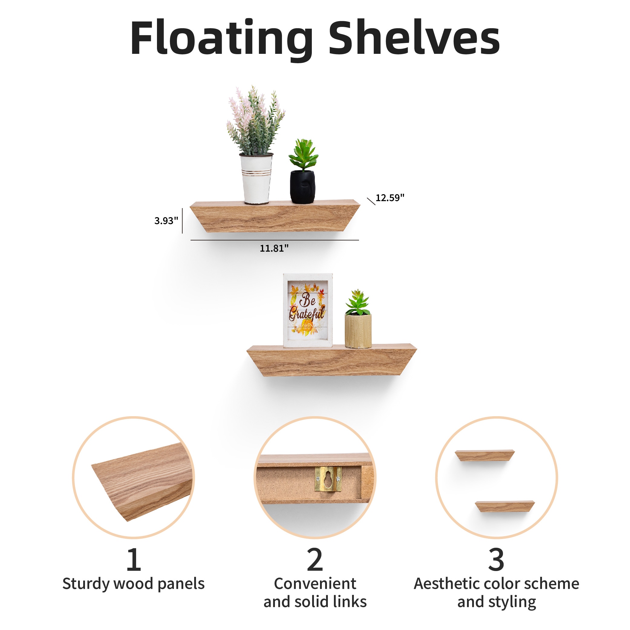 Floating Shelves 11.81" Wall Mounted Wood Shelves For Bathroom, Bedroom, Living Room, Kitchen, Hanging Shelf For Books/Storage/Decor With Invisible Brackets, Maple_voghion.com